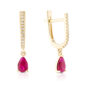 9ct Yellow Gold Diamond & Ruby Pear Drop Earrings