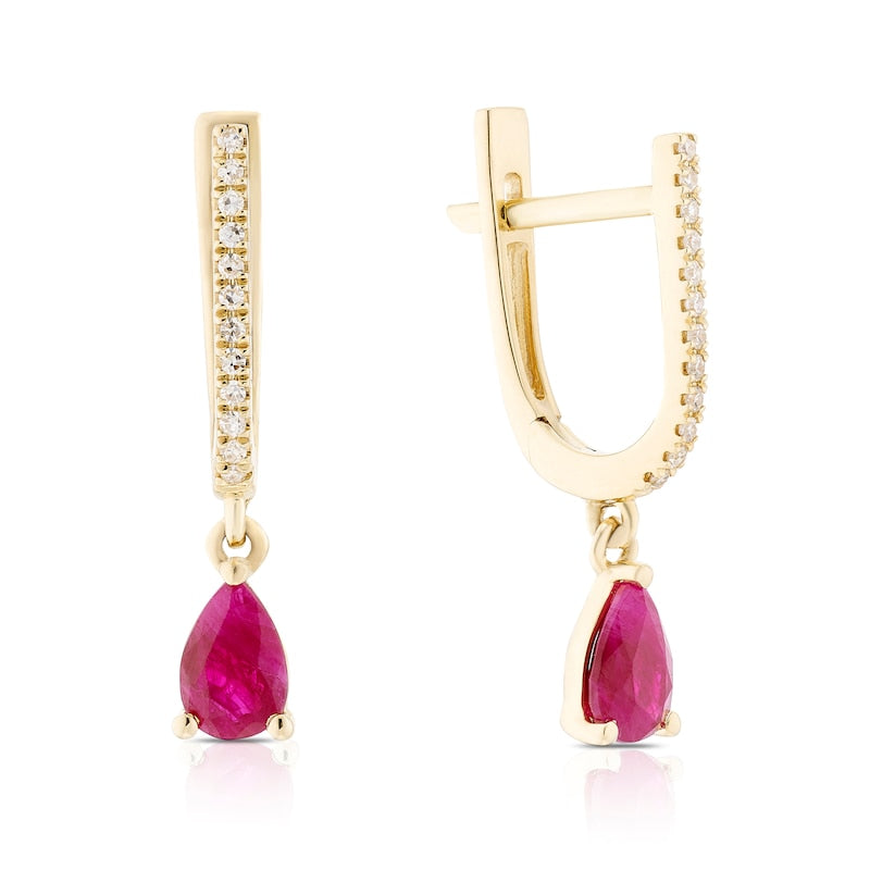 9ct Yellow Gold Diamond & Ruby Pear Drop Earrings