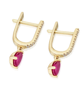 9ct Yellow Gold Diamond & Ruby Pear Drop Earrings