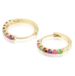 9ct Yellow Gold Multi Gemstone Hoop Earrings