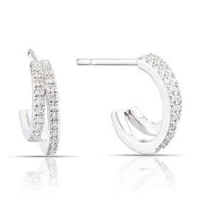 Sterling Silver 0.15ct Diamond Two Row Half Hoop Earrings