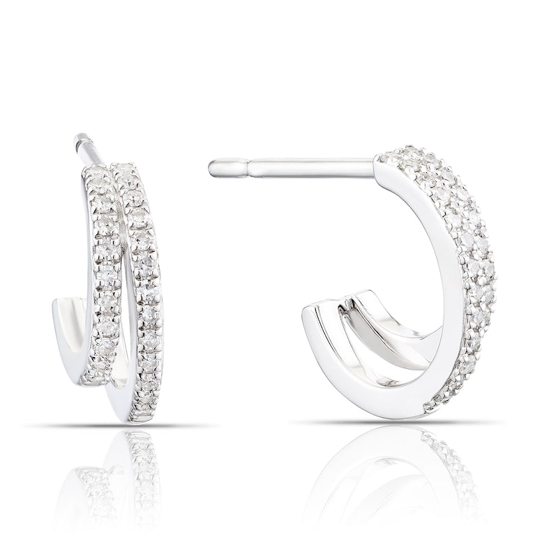 Sterling Silver 0.15ct Diamond Two Row Half Hoop Earrings