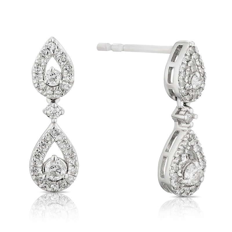 9ct White Gold 0.30ct Diamond Pear Shaped Drop Earrings