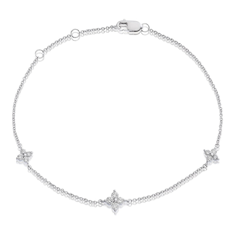 9ct White Gold 6.8" 0.30ct Diamond Floral Station Bracelet
