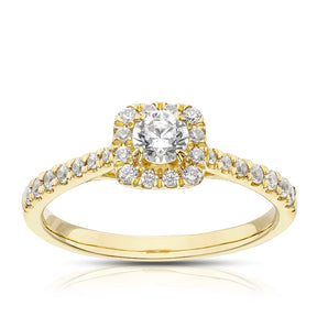 Engagement Ring 18ct Yellow Gold Cushion Shaped Halo 0.50ct Diamond Ring