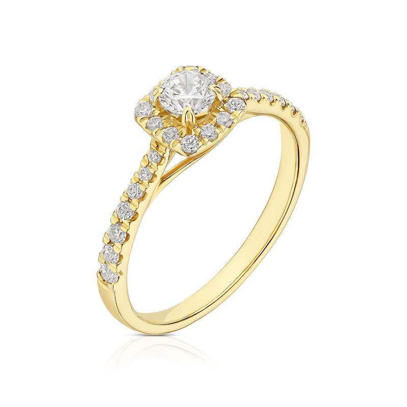 Engagement Ring 18ct Yellow Gold Cushion Shaped Halo 0.50ct Diamond Ring