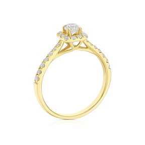 Engagement Ring 18ct Yellow Gold Cushion Shaped Halo 0.50ct Diamond Ring