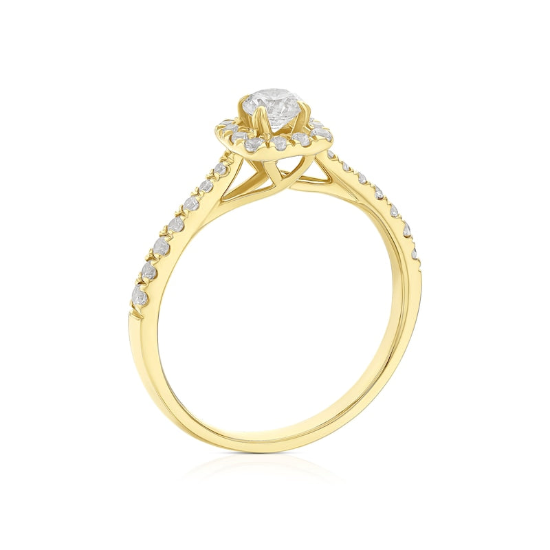 Engagement Ring 18ct Yellow Gold Cushion Shaped Halo 0.50ct Diamond Ring