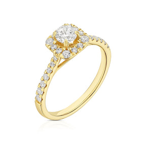 Engagement Ring 18ct Yellow Gold Cushion Shaped Halo 0.75ct Diamond Ring