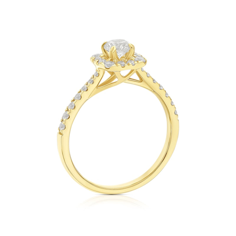 Engagement Ring 18ct Yellow Gold Cushion Shaped Halo 0.75ct Diamond Ring