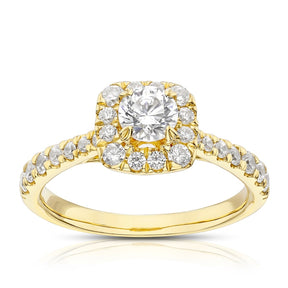 Engagement Ring 18ct Yellow Gold Cushion Shaped Halo 1ct Diamond Ring