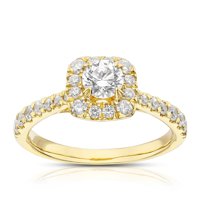 Engagement Ring 18ct Yellow Gold Cushion Shaped Halo 1ct Diamond Ring