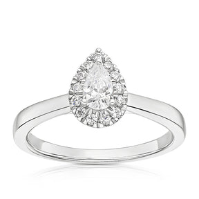 Engagement Ring 18ct White Gold & Platinum Pear Shaped 0.50ct Diamond Ring