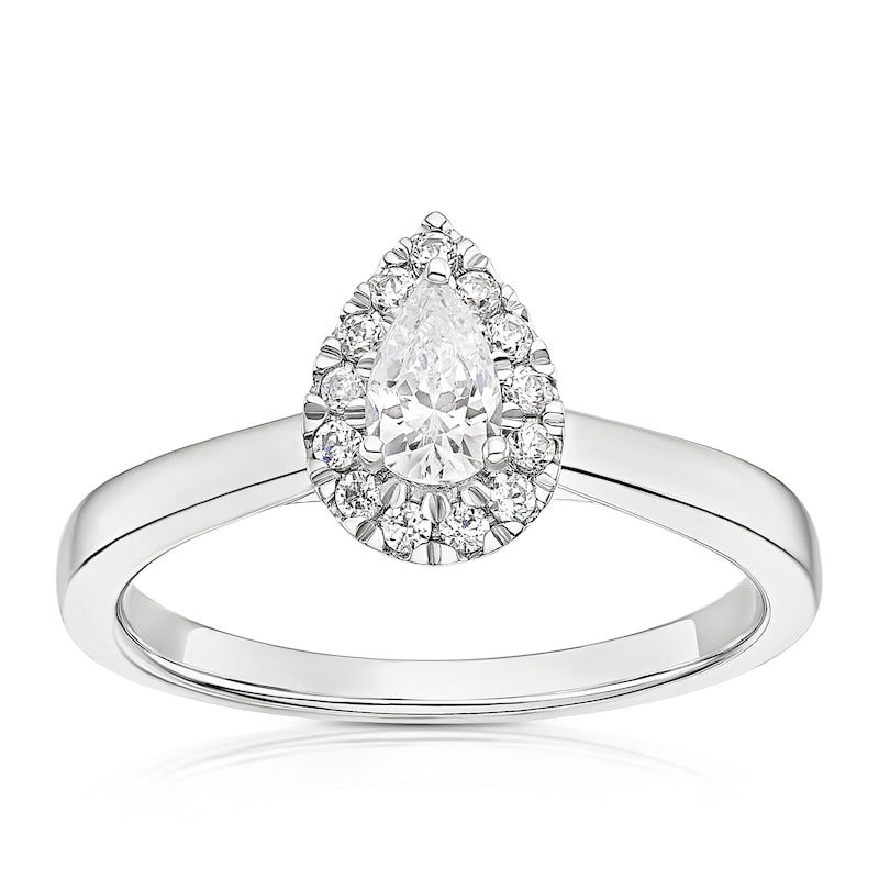 Engagement Ring 18ct White Gold & Platinum Pear Shaped 0.50ct Diamond Ring