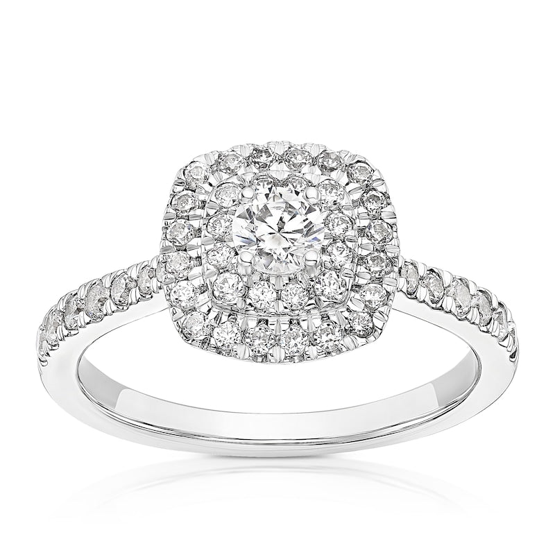 Engagement Ring 18ct White Gold & Platinum Double Halo 0.66ct Diamond Ring