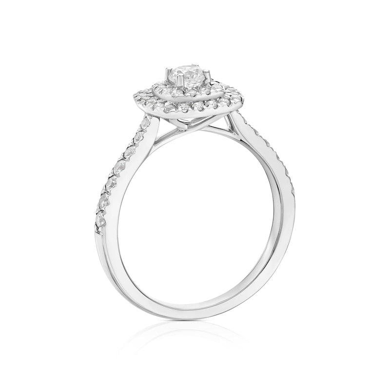 Engagement Ring 18ct White Gold & Platinum Double Halo 0.66ct Diamond Ring