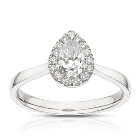Engagement Ring Origin Platinum Pear Shaped Halo 0.50ct Diamond Ring