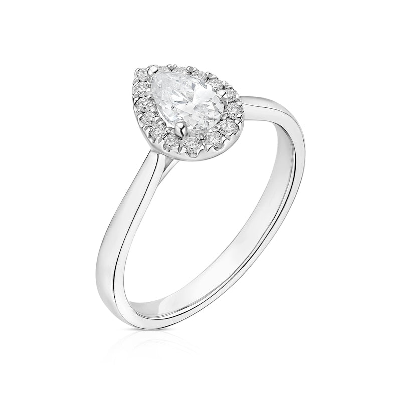 Engagement Ring Origin Platinum Pear Shaped Halo 0.50ct Diamond Ring