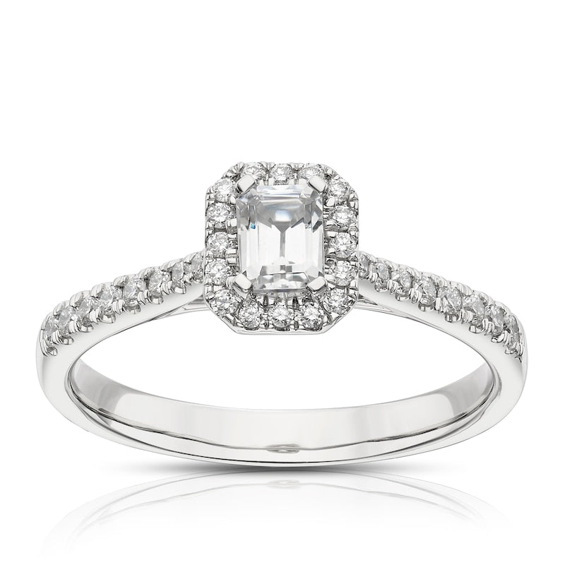 Engagement Ring Origin Platinum Emerald Shaped Halo 0.50ct Diamond Ring