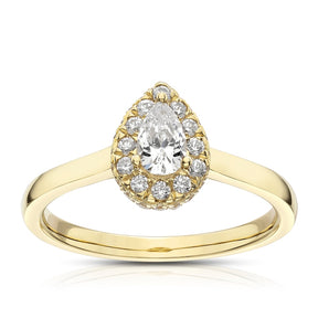 Engagement Ring The Diamond Story 18ct Yellow Gold Pear Halo 0.50ct Diamond Ring