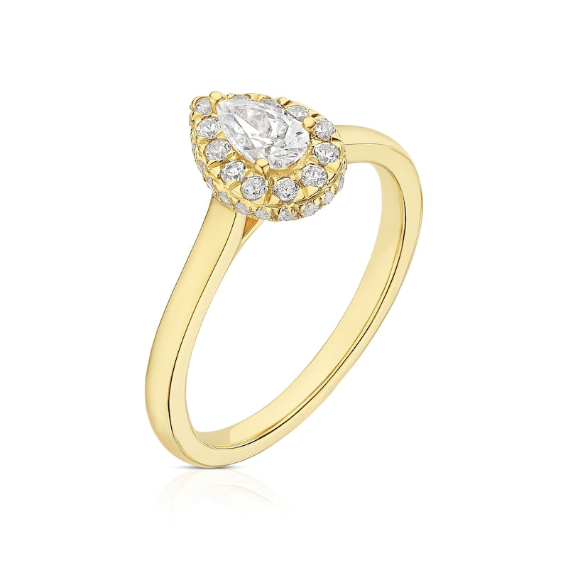 Engagement Ring The Diamond Story 18ct Yellow Gold Pear Halo 0.50ct Diamond Ring