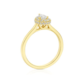 Engagement Ring The Diamond Story 18ct Yellow Gold Pear Halo 0.50ct Diamond Ring