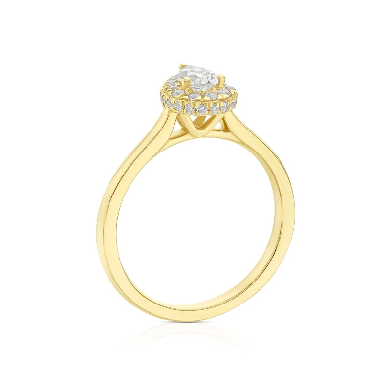 Engagement Ring The Diamond Story 18ct Yellow Gold Pear Halo 0.50ct Diamond Ring