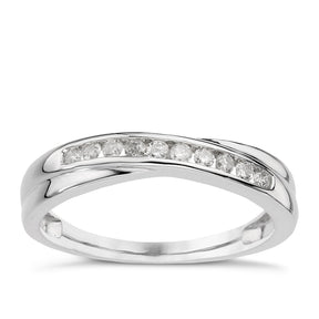 9ct White Gold Crossover Eternity  0.15ct Diamond Ring