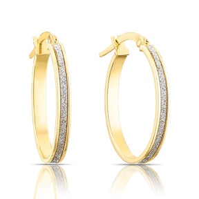 9ct Yellow Gold Oval Sparkle Hoop Earrings