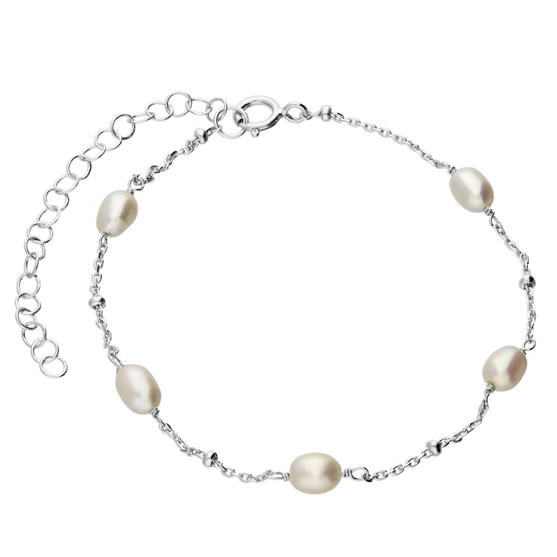 Sterling Silver & Cultured Freshwater Pearl Station Bracelet