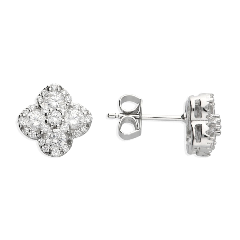 Sterling Silver Cubic Zirconia Clover Shaped Stud Earrings