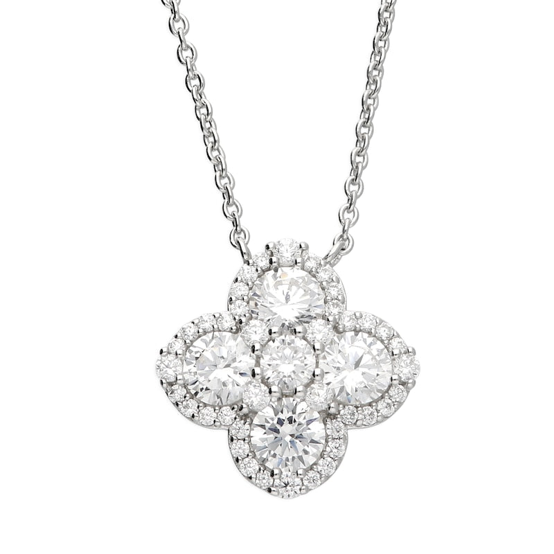 Sterling Silver 18" Cubic Zirconia Clover Shaped Pendant