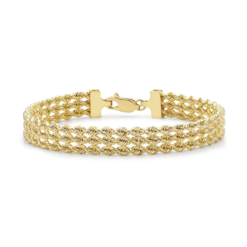 9ct Yellow Gold 7" Triple Row Rope Chain Bracelet
