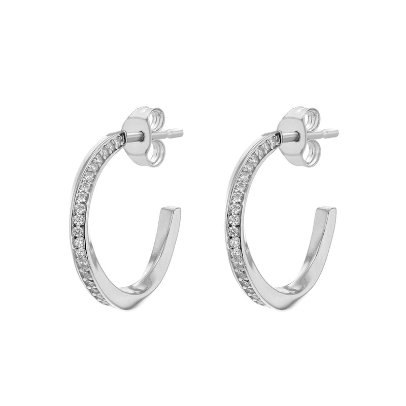 Sterling Silver 19mm Cubic Zirconia Twist Half Hoop Earrings