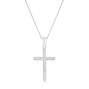 Sterling Silver 18" Cubic Zirconia Cross Large Pendant Necklace