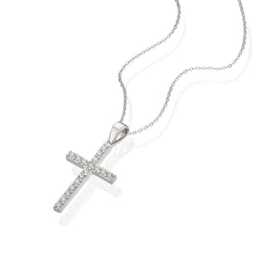 Sterling Silver 18" Cubic Zirconia Cross Large Pendant Necklace