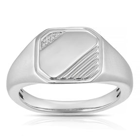 Sterling Silver Cubic Zirconia Matte & Polished Signet Ring