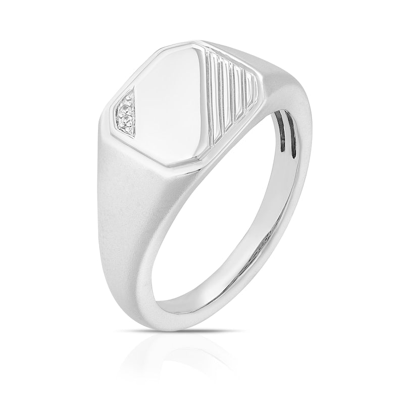 Sterling Silver Cubic Zirconia Matte & Polished Signet Ring
