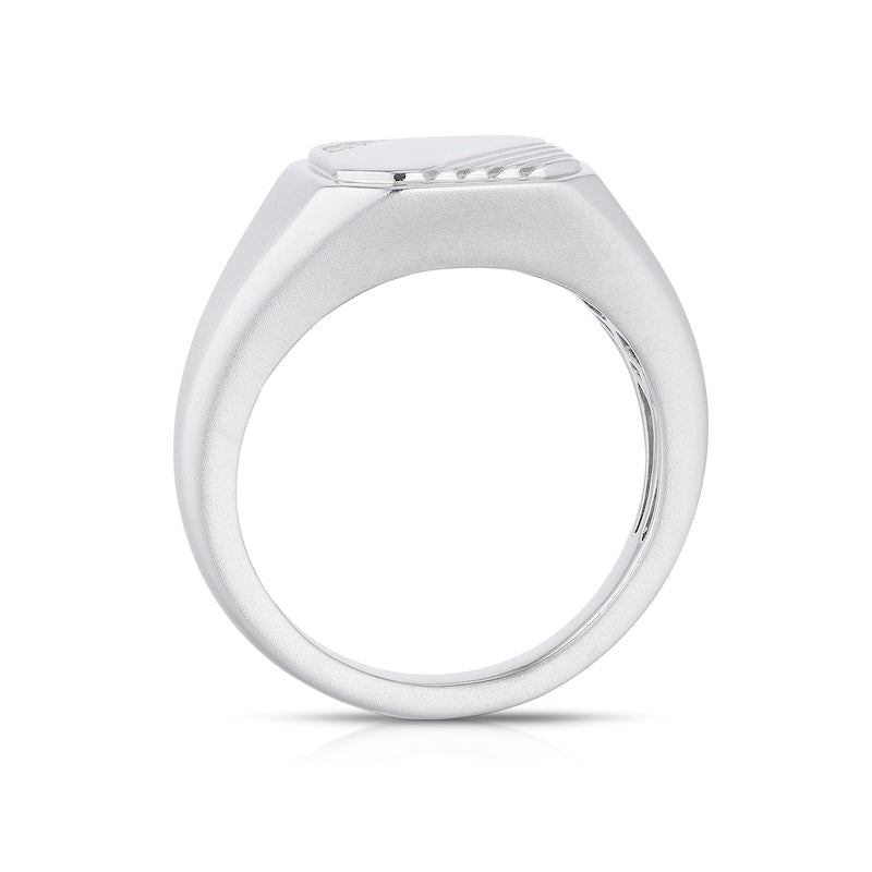 Sterling Silver Cubic Zirconia Matte & Polished Signet Ring