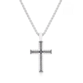Sterling Silver & Black Spinel Woven Edge Cross Shaped Pendant