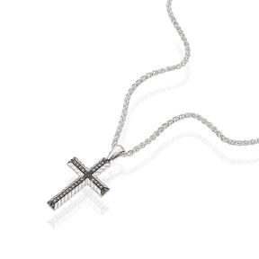Sterling Silver & Black Spinel Woven Edge Cross Shaped Pendant