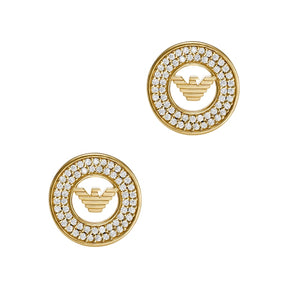 Emporio Armani Gold Tone 11mm Cubic Zirconia Round Stud Earrings