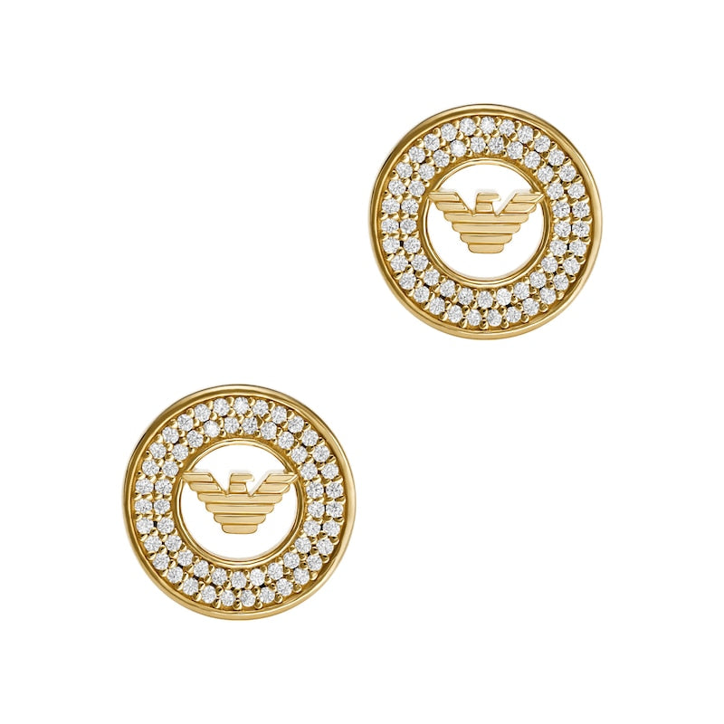 Emporio Armani Gold Tone 11mm Cubic Zirconia Round Stud Earrings