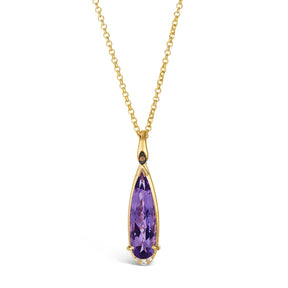 Le Vian 14ct Yellow Gold 19" Amethyst & Diamond Pear Shaped Pendant Necklace