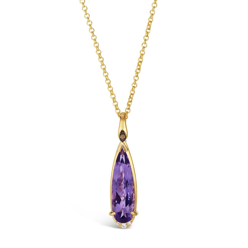 Le Vian 14ct Yellow Gold 19" Amethyst & Diamond Pear Shaped Pendant Necklace