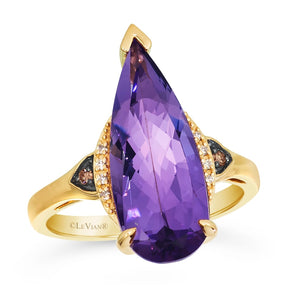 Le Vian 14ct Yellow Gold Diamond & Amethyst Pear Shaped Large Ring