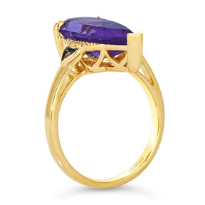 Le Vian 14ct Yellow Gold Diamond & Amethyst Pear Shaped Large Ring