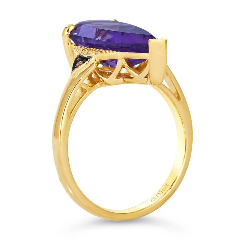 Le Vian 14ct Yellow Gold Diamond & Amethyst Pear Shaped Large Ring