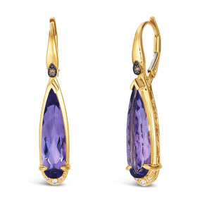 Le Vian 14ct Yellow Gold Amethyst & Diamond Pear Drop Earrings