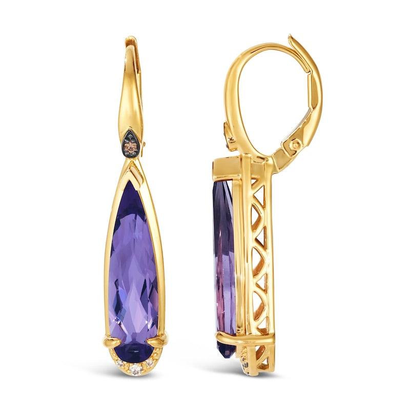 Le Vian 14ct Yellow Gold Amethyst & Diamond Pear Drop Earrings